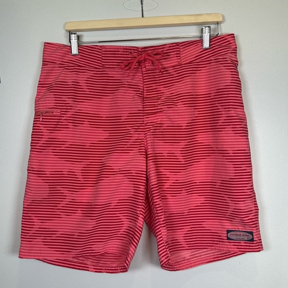Men’s Vineyard Vines Swim Shorts. Size 33. 
Pink/Red Stripe w/ Shark Pattern. - Picture 1 of 9